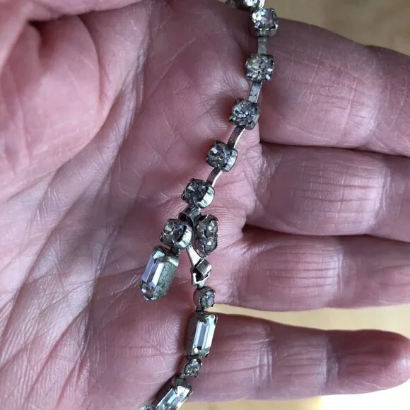 Vintage Weiss Signed Baguette Radiant Crystal Rhinestone Chain Necklace - Picture 8 of 10